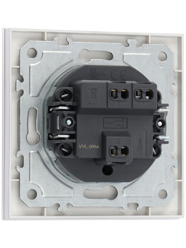 Выключатель проходной TOT Matte Glass, 10 А, 1 кл., скрытый, стекло, серебристый