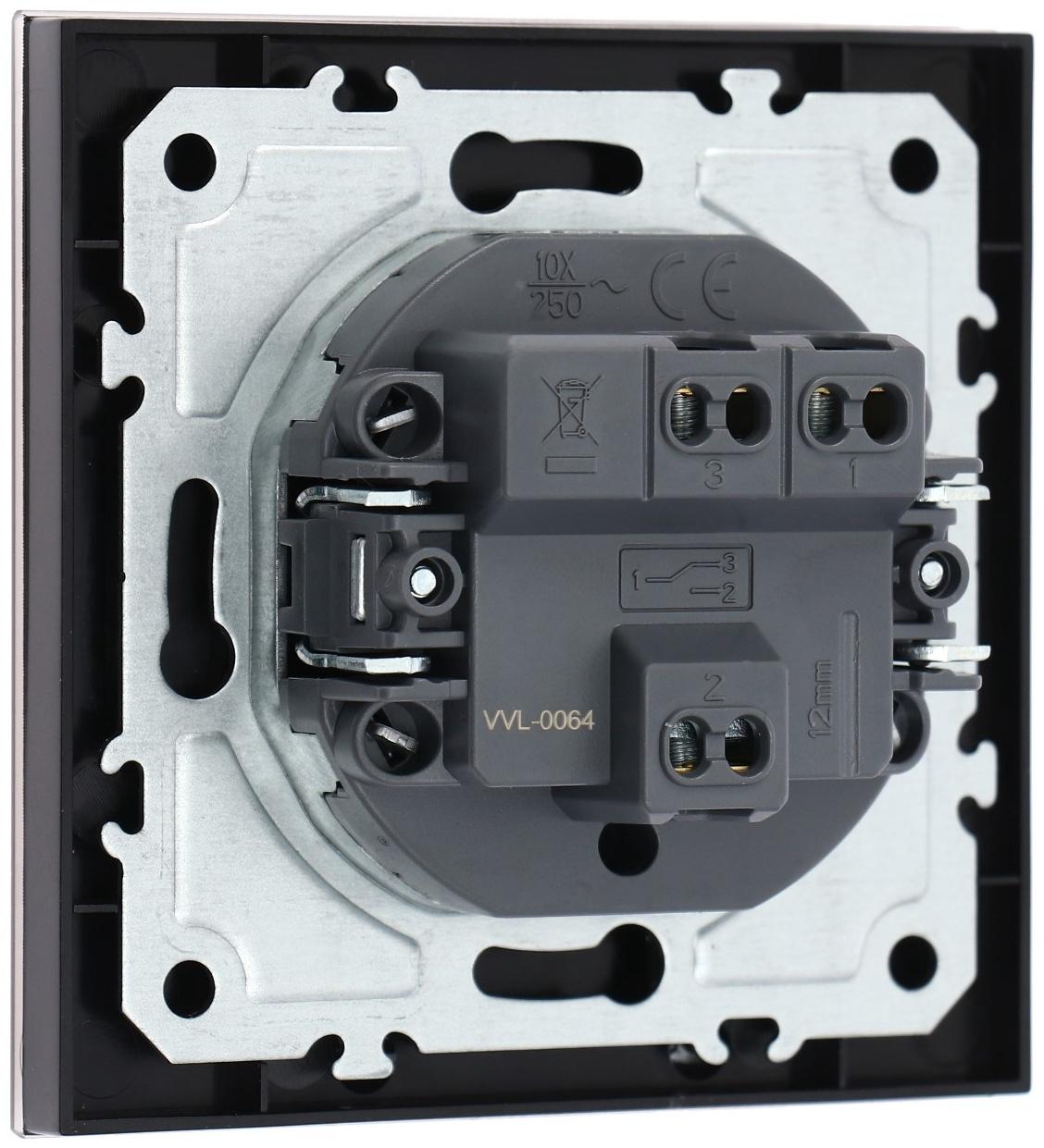 Выключатель проходной TOT Matte Glass, 10 А, 1 кл., скрытый, стекло, черный