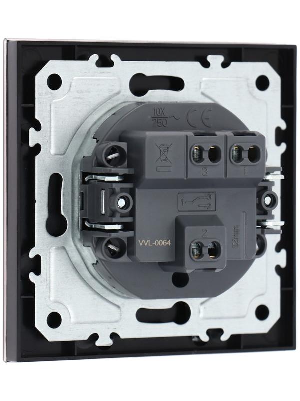 Выключатель проходной TOT Matte Glass, 10 А, 1 кл., скрытый, стекло, черный