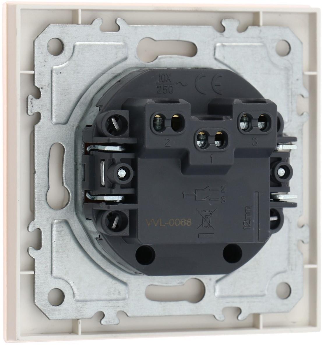 Выключатель TOT Matte Glass, 10 А, 2 кл., скрытый, стекло, бежевый