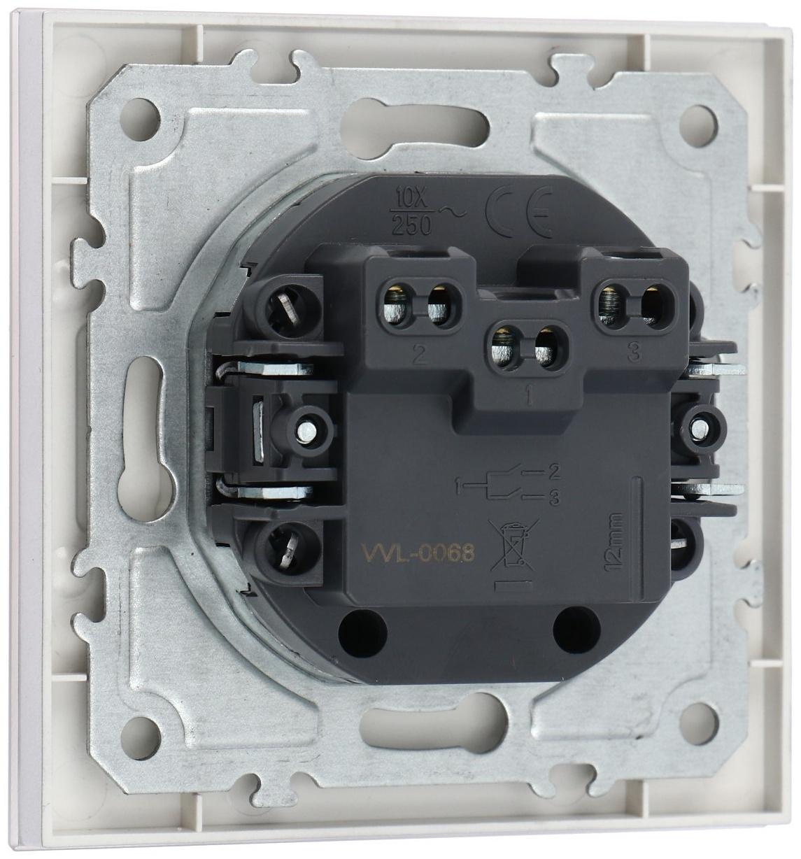 Выключатель TOT Matte Glass, 10 А, 2 кл., скрытый, стекло, серебристый