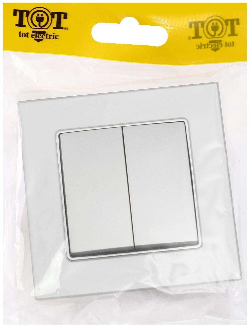 Выключатель TOT Matte Glass, 10 А, 2 кл., скрытый, стекло, серебристый