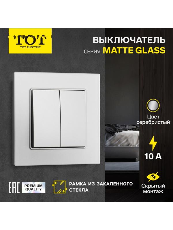 Выключатель TOT Matte Glass, 10 А, 2 кл., скрытый, стекло, серебристый