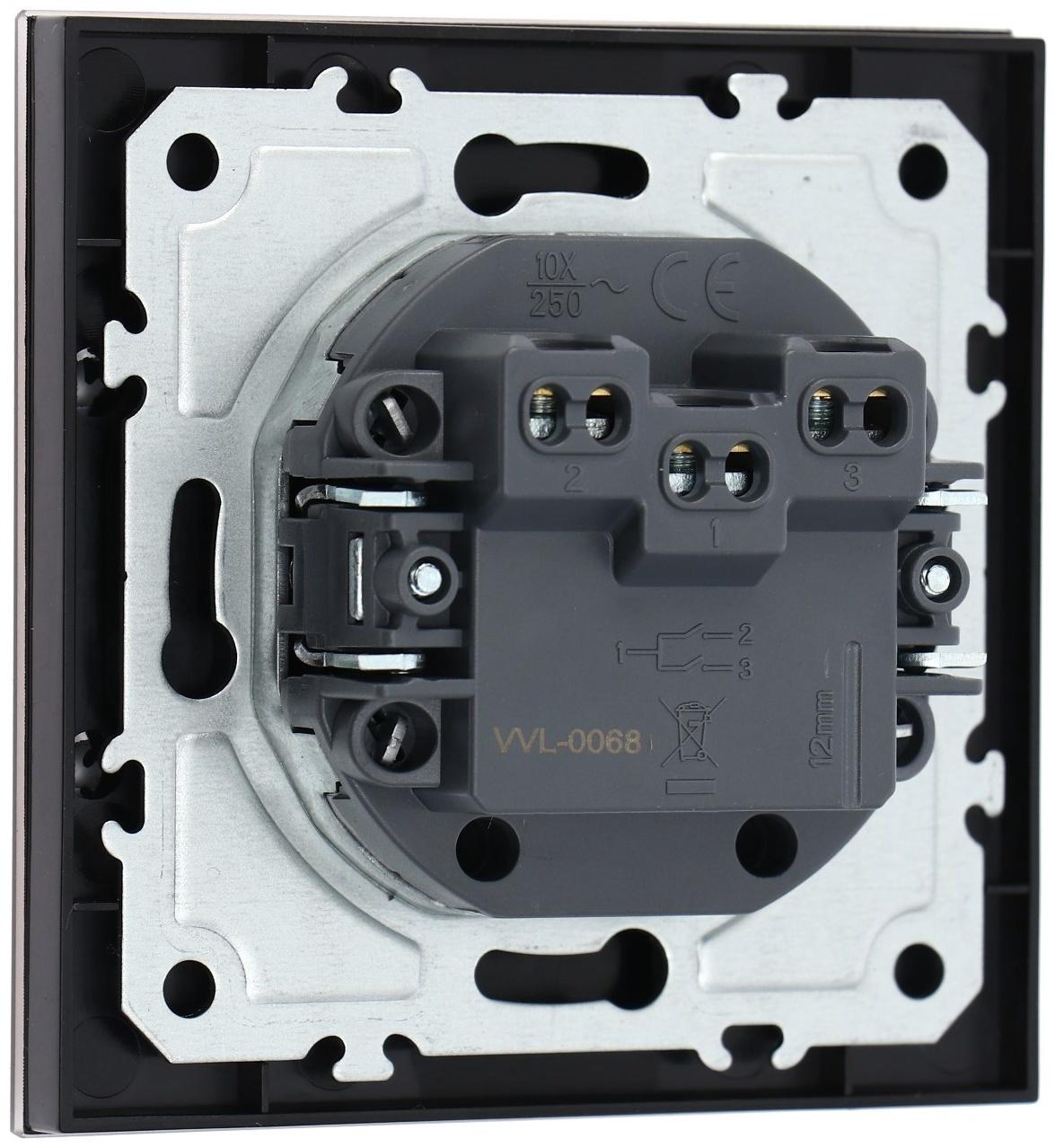 Выключатель TOT Matte Glass, 10 А, 2 кл., скрытый, стекло, черный