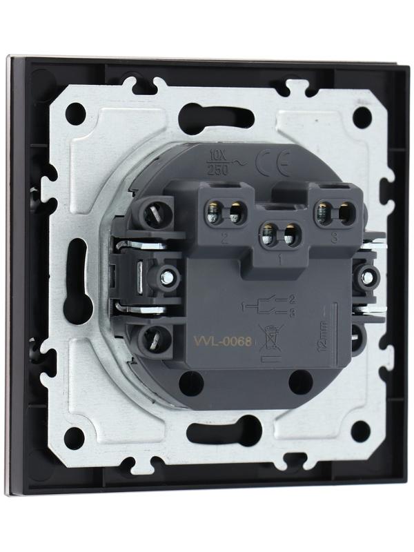 Выключатель TOT Matte Glass, 10 А, 2 кл., скрытый, стекло, черный