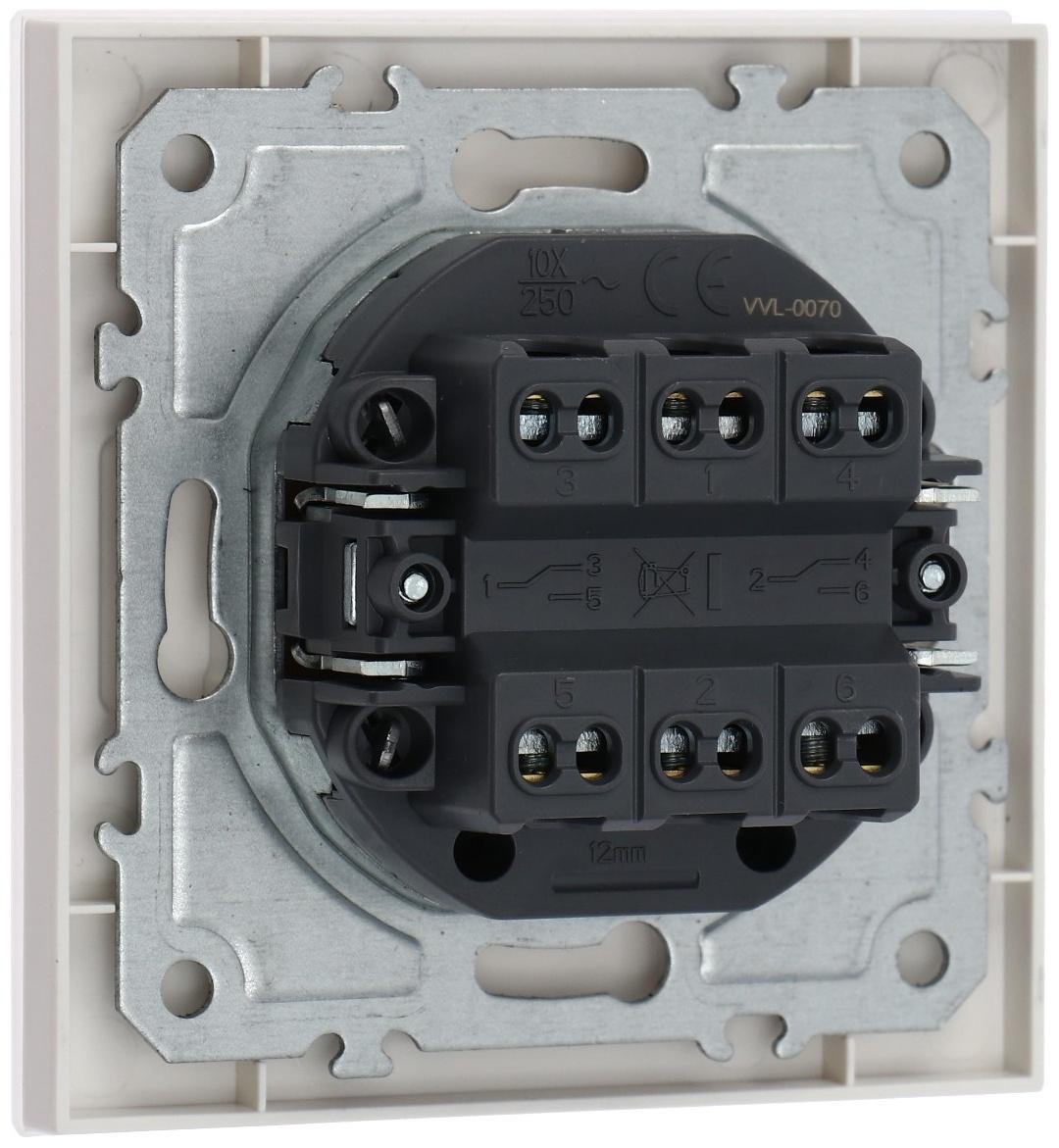 Выключатель проходной TOT Matte Glass, 10 А, 2 кл., скрытый, стекло, белый