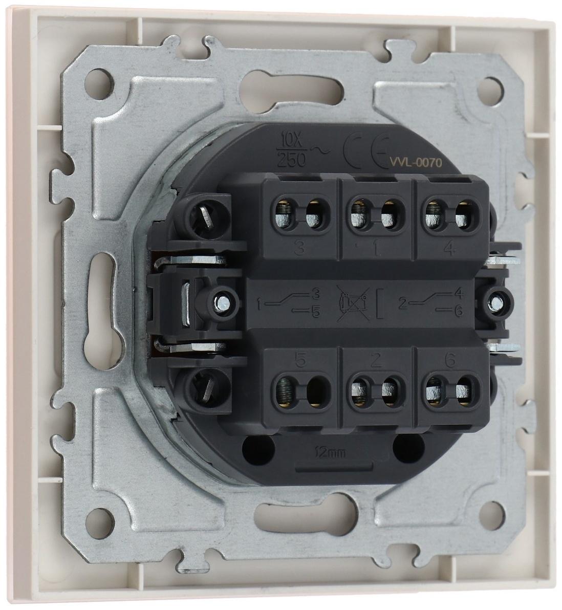 Выключатель проходной TOT Matte Glass, 10 А, 2 кл., скрытый, стекло, бежевый