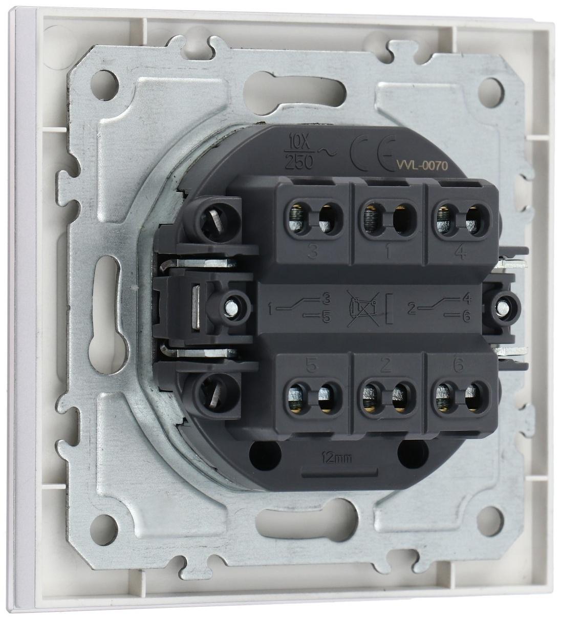 Выключатель проходной TOT Matte Glass, 10 А, 2 кл., скрытый, стекло, серебристый