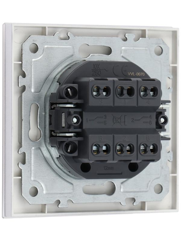 Выключатель проходной TOT Matte Glass, 10 А, 2 кл., скрытый, стекло, серебристый