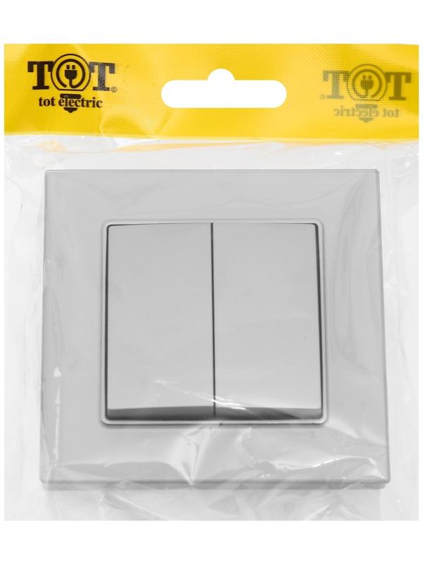 Выключатель проходной TOT Matte Glass, 10 А, 2 кл., скрытый, стекло, серебристый
