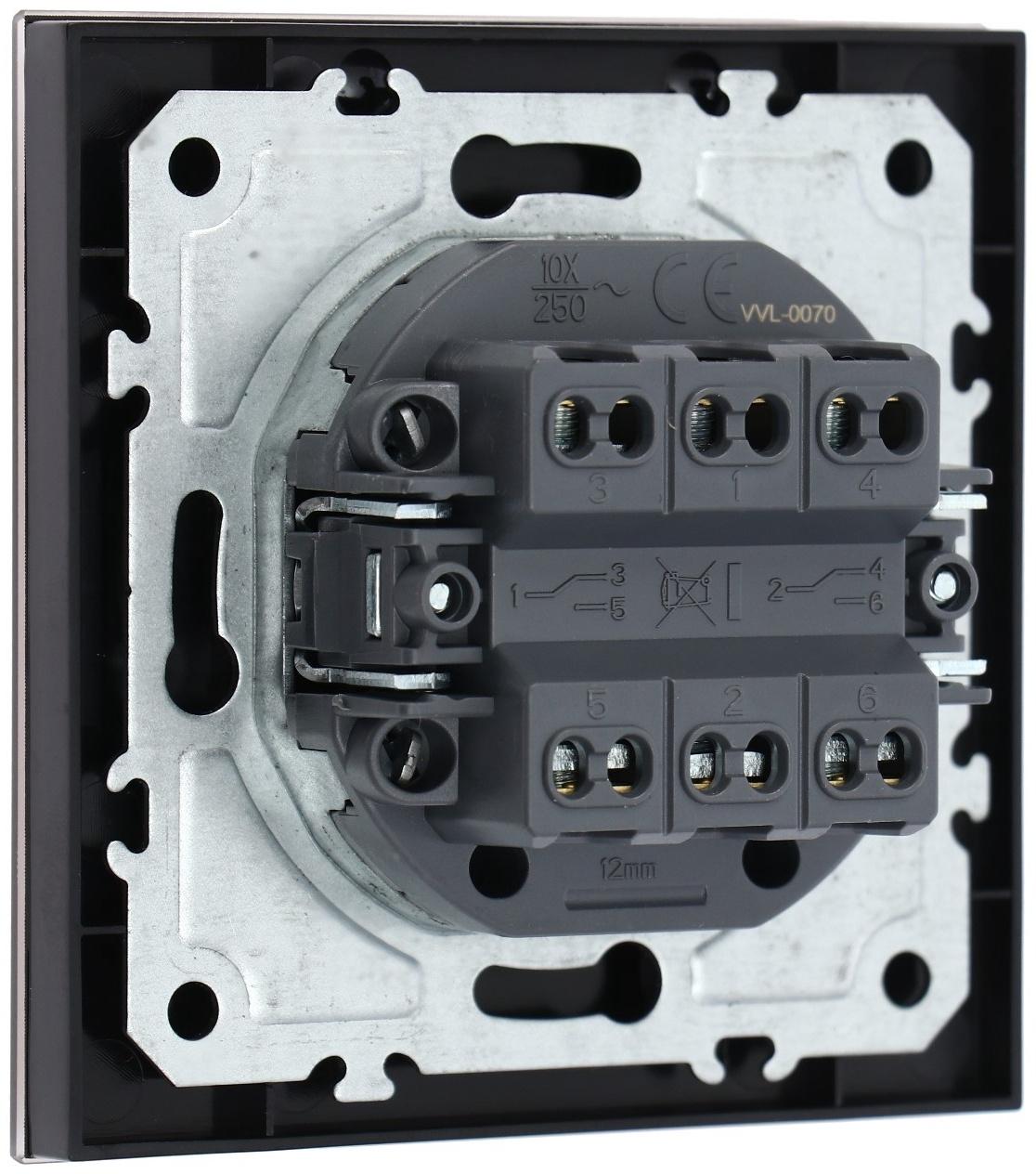 Выключатель проходной TOT Matte Glass, 10 А, 2 кл., скрытый, стекло, черный