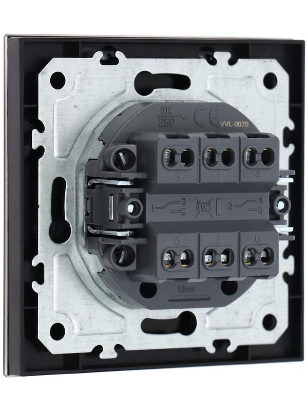 Выключатель проходной TOT Matte Glass, 10 А, 2 кл., скрытый, стекло, черный