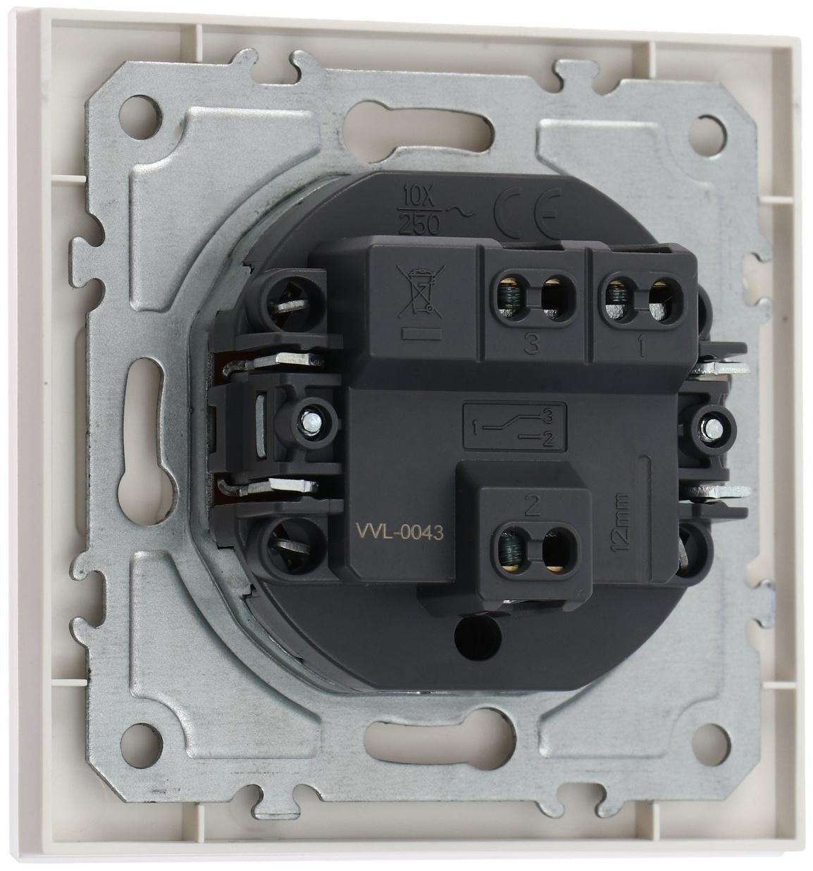 Выключатель проходной TOT Glossy Glass, 10 А, 1 клавиша, скрытый, стекло, белый