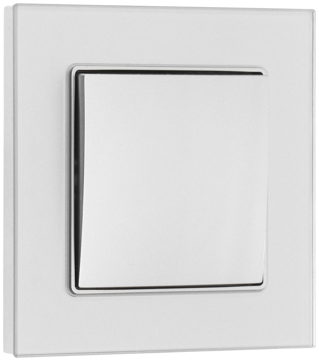 Выключатель проходной TOT Glossy Glass, 10 А, 1 клавиша, скрытый, стекло, серебристый