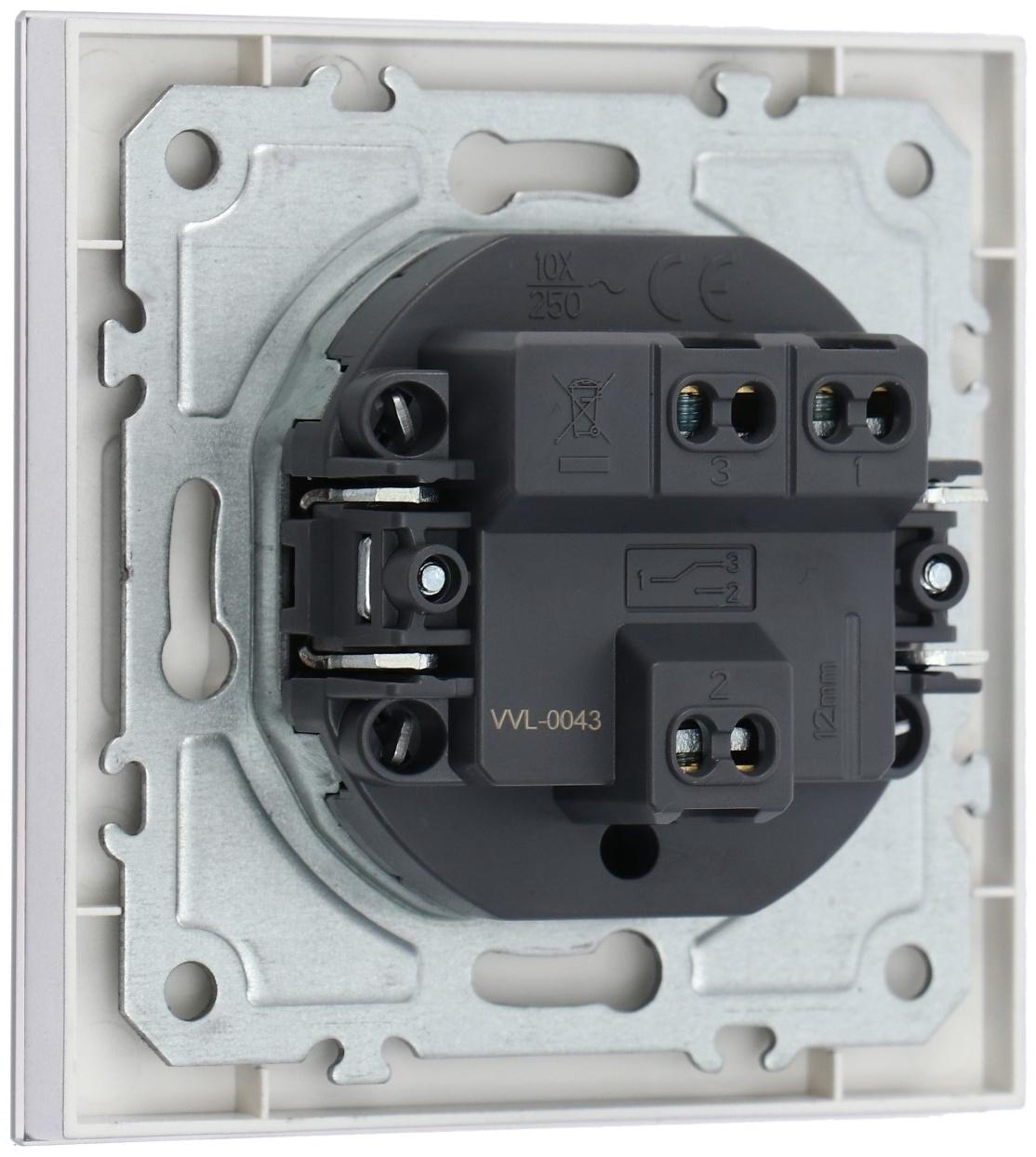 Выключатель проходной TOT Glossy Glass, 10 А, 1 клавиша, скрытый, стекло, серебристый