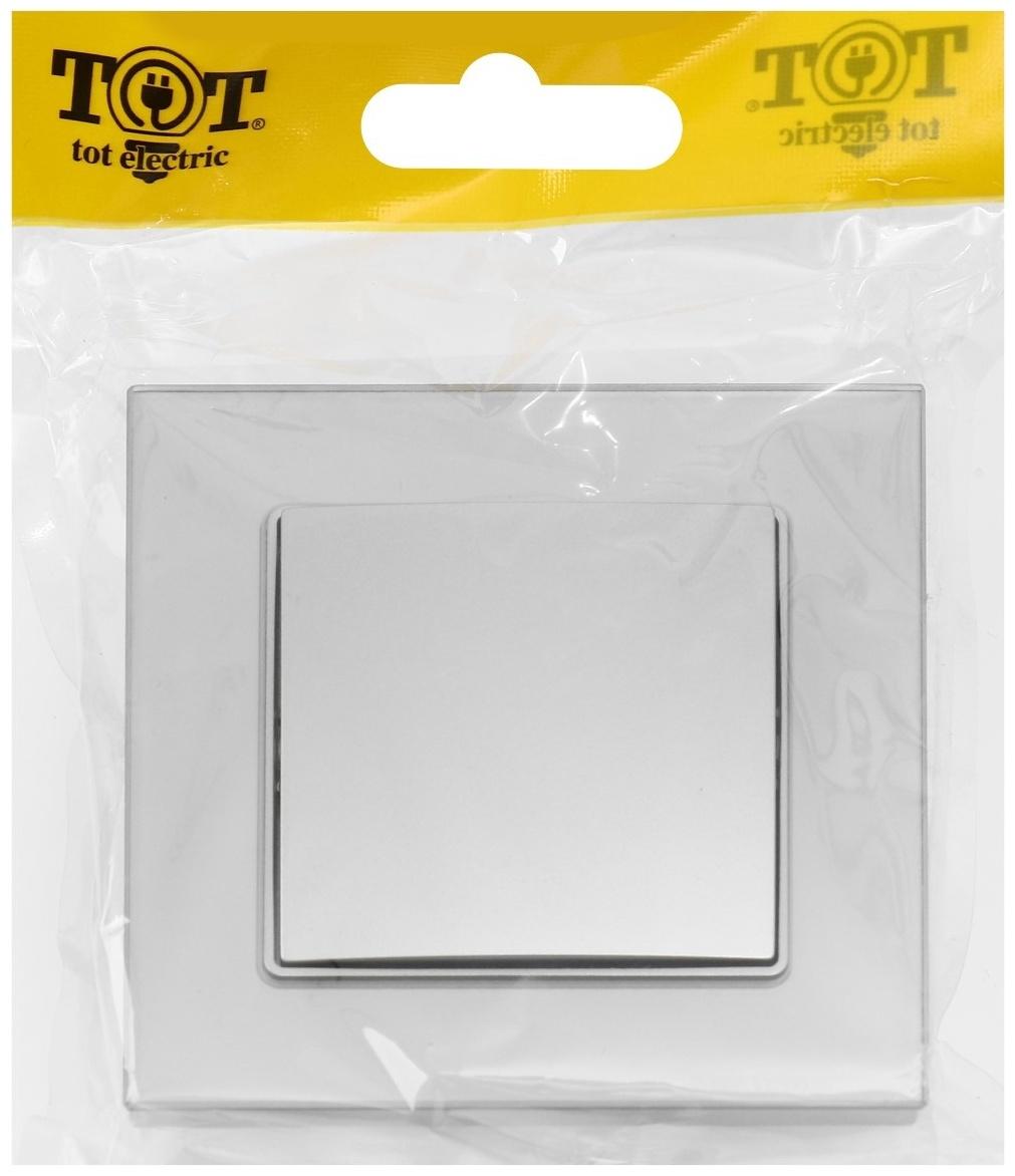 Выключатель проходной TOT Glossy Glass, 10 А, 1 клавиша, скрытый, стекло, серебристый