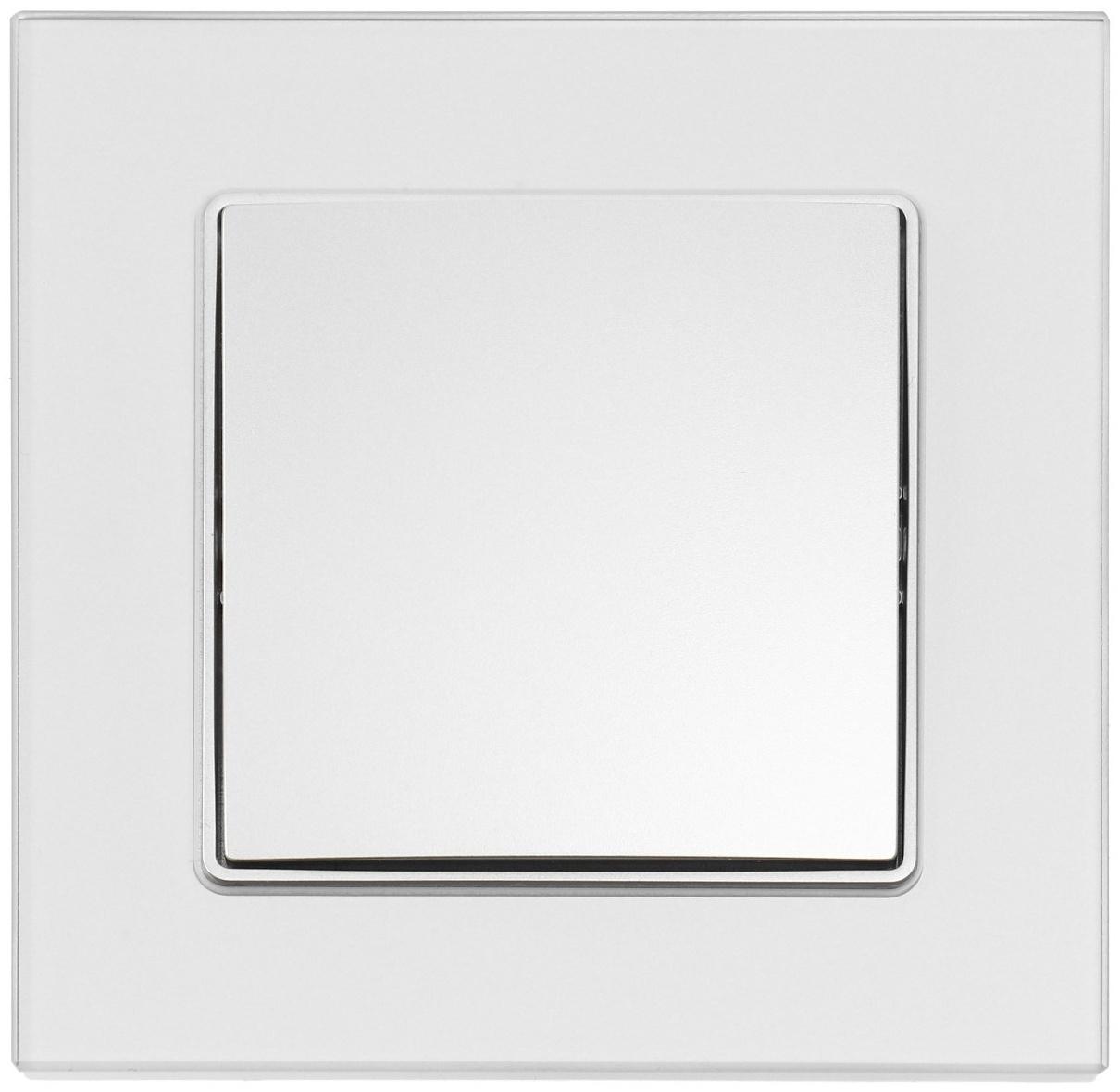 Выключатель проходной TOT Glossy Glass, 10 А, 1 клавиша, скрытый, стекло, серебристый