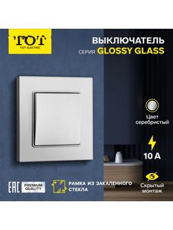 Выключатель проходной TOT Glossy Glass, 10 А, 1 клавиша, скрытый, стекло, серебристый