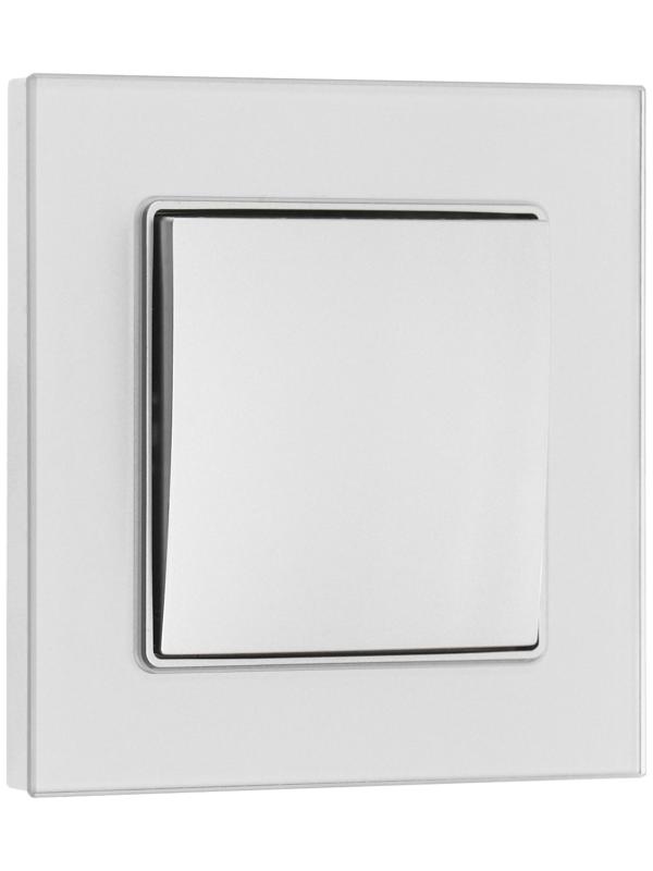 Выключатель проходной TOT Glossy Glass, 10 А, 1 клавиша, скрытый, стекло, серебристый