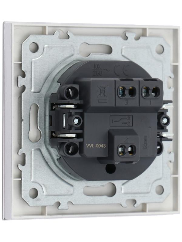 Выключатель проходной TOT Glossy Glass, 10 А, 1 клавиша, скрытый, стекло, серебристый