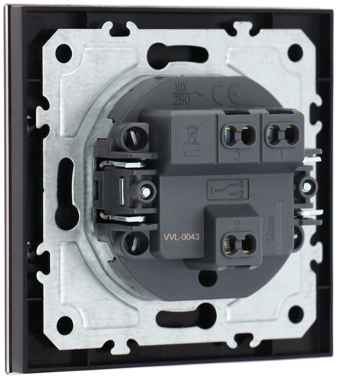 Выключатель проходной TOT Glossy Glass, 10 А, 1 клавиша, скрытый, стекло, черный