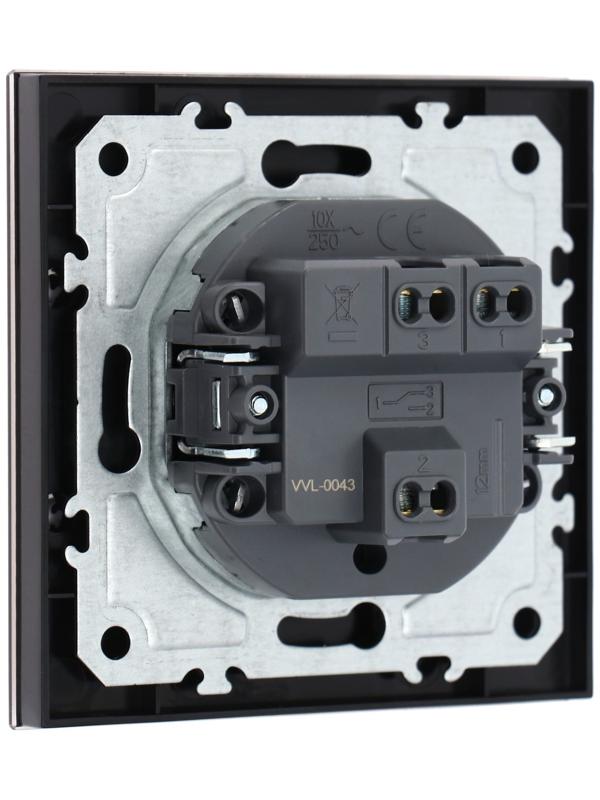 Выключатель проходной TOT Glossy Glass, 10 А, 1 клавиша, скрытый, стекло, черный