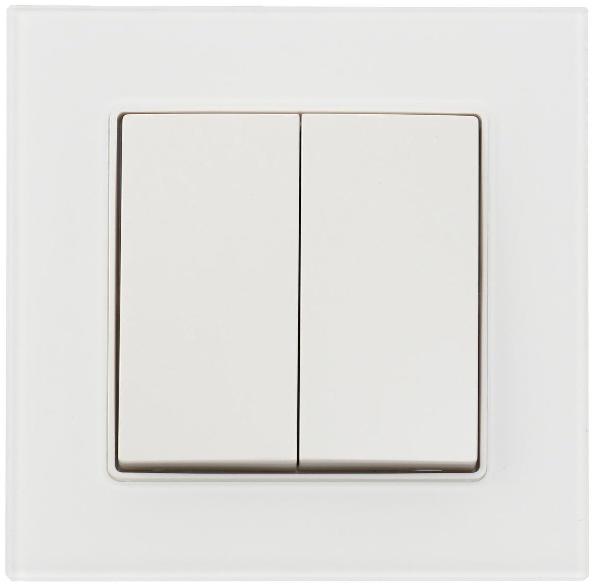 Выключатель TOT Glossy Glass, 10 А, 2 клавиши, скрытый, стекло, белый
