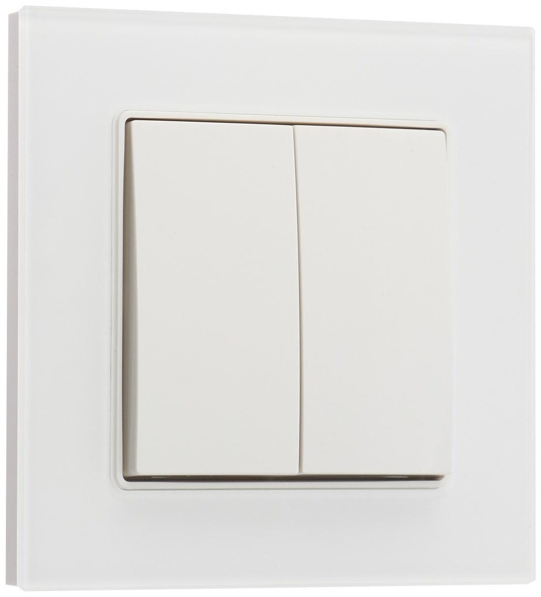 Выключатель TOT Glossy Glass, 10 А, 2 клавиши, скрытый, стекло, белый