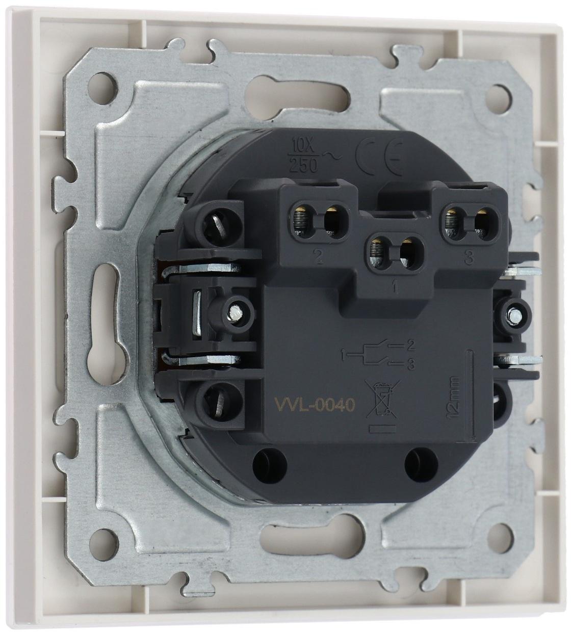 Выключатель TOT Glossy Glass, 10 А, 2 клавиши, скрытый, стекло, белый