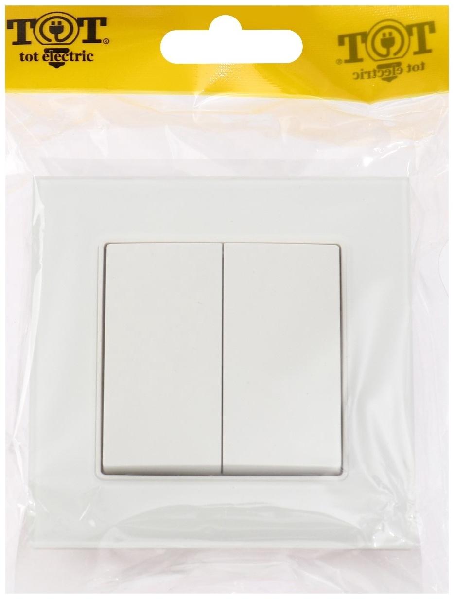 Выключатель TOT Glossy Glass, 10 А, 2 клавиши, скрытый, стекло, белый