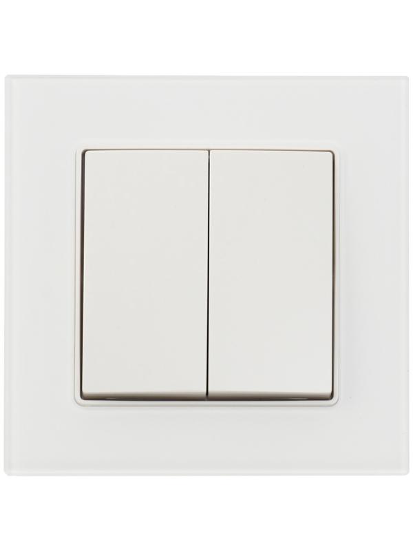 Выключатель TOT Glossy Glass, 10 А, 2 клавиши, скрытый, стекло, белый