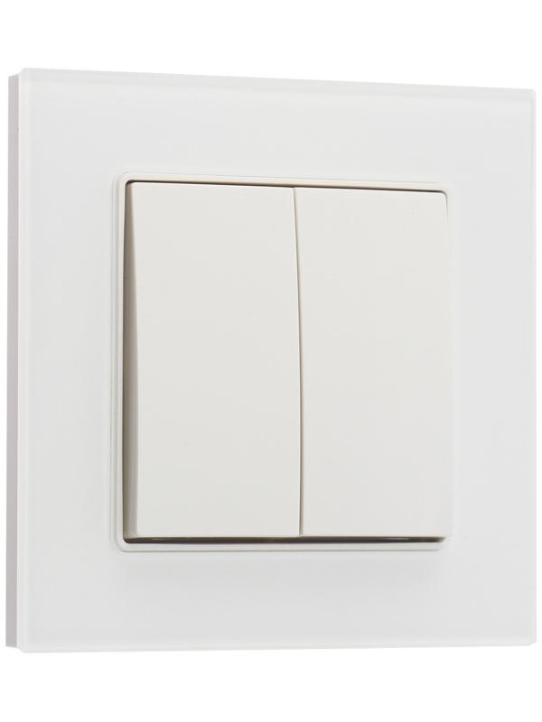 Выключатель TOT Glossy Glass, 10 А, 2 клавиши, скрытый, стекло, белый
