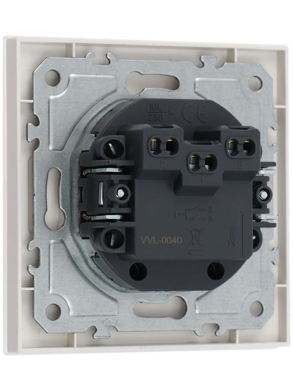 Выключатель TOT Glossy Glass, 10 А, 2 клавиши, скрытый, стекло, белый