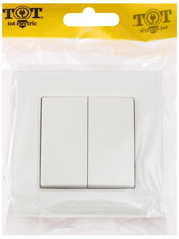 Выключатель TOT Glossy Glass, 10 А, 2 клавиши, скрытый, стекло, белый