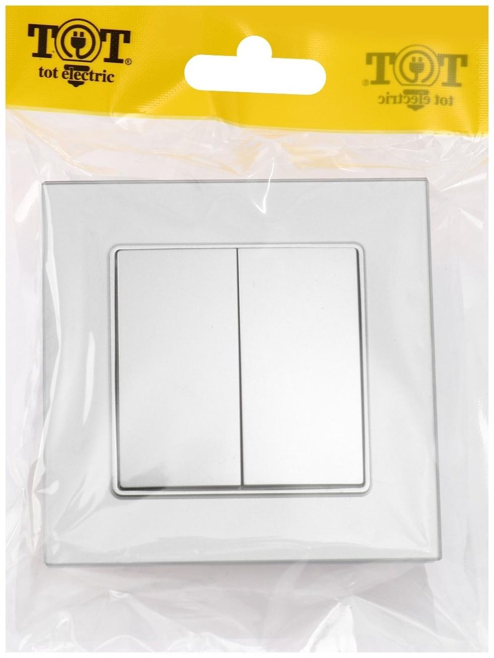 Выключатель TOT Glossy Glass, 10 А, 2 клавиши, скрытый, стекло, серебристый