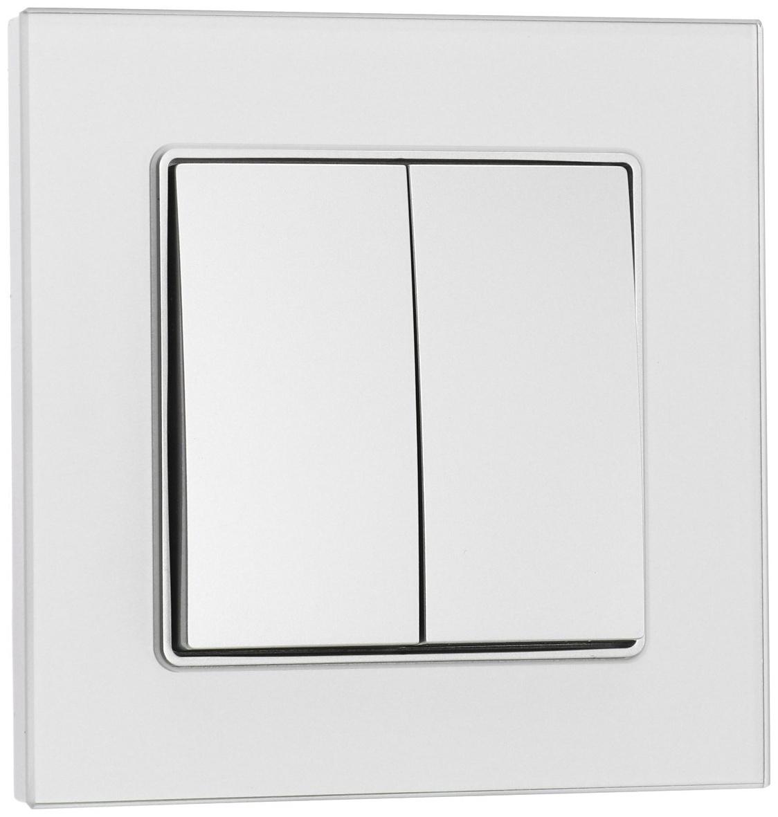 Выключатель TOT Glossy Glass, 10 А, 2 клавиши, скрытый, стекло, серебристый