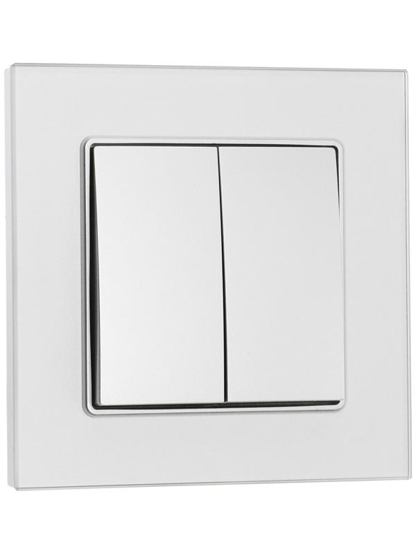 Выключатель TOT Glossy Glass, 10 А, 2 клавиши, скрытый, стекло, серебристый