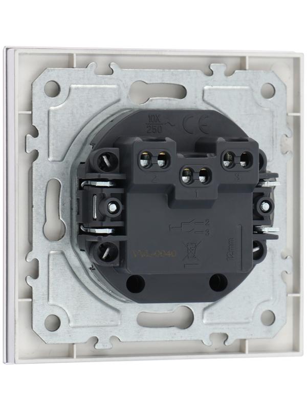 Выключатель TOT Glossy Glass, 10 А, 2 клавиши, скрытый, стекло, серебристый