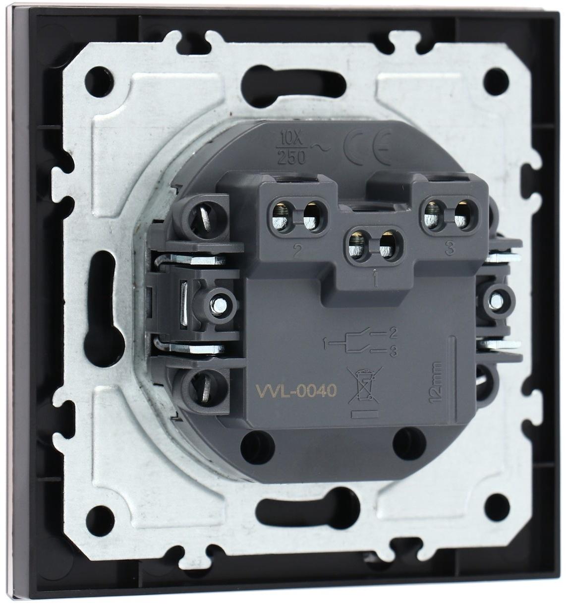 Выключатель TOT Glossy Glass, 10 А, 2 клавиши, скрытый, стекло, черный