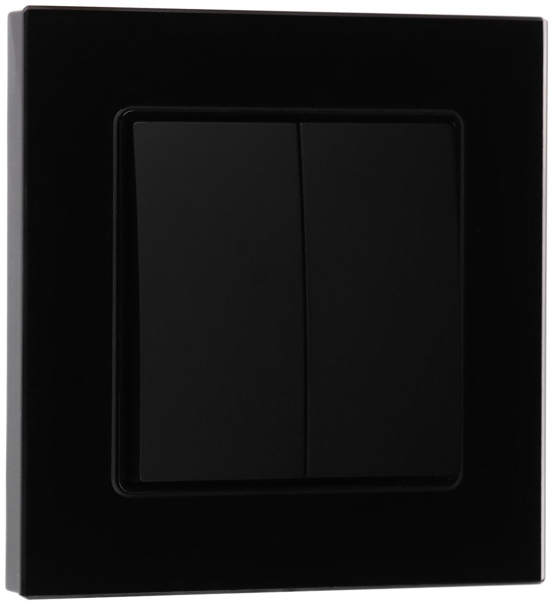 Выключатель TOT Glossy Glass, 10 А, 2 клавиши, скрытый, стекло, черный