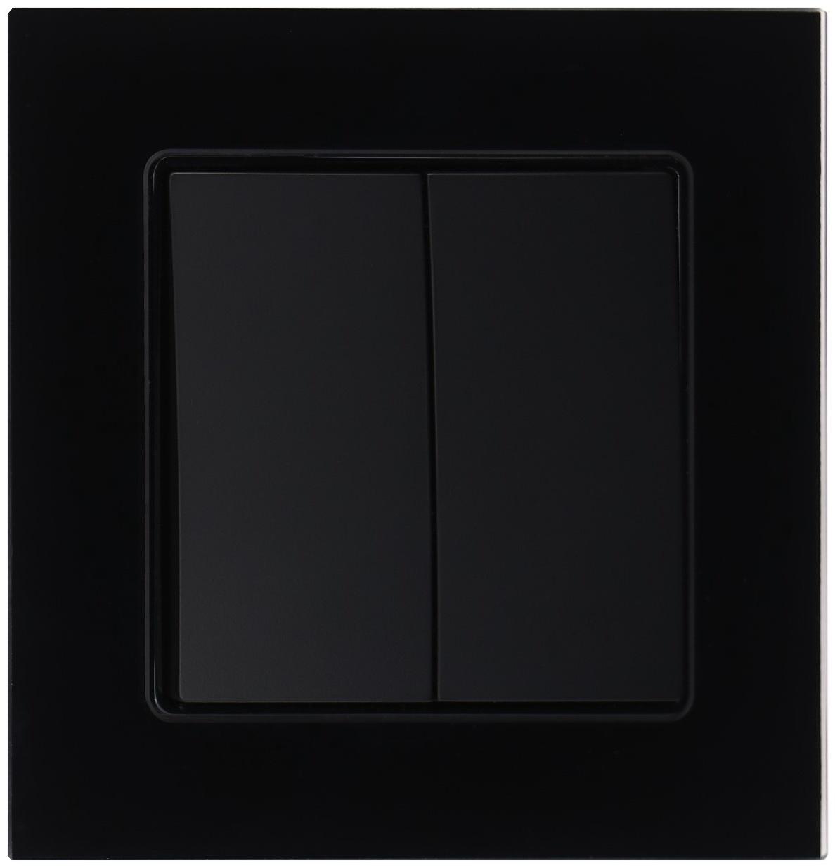 Выключатель TOT Glossy Glass, 10 А, 2 клавиши, скрытый, стекло, черный