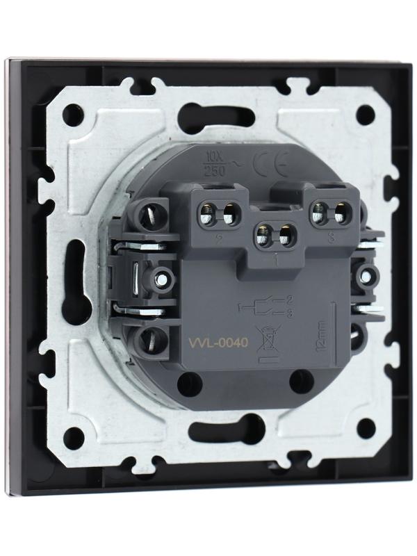 Выключатель TOT Glossy Glass, 10 А, 2 клавиши, скрытый, стекло, черный