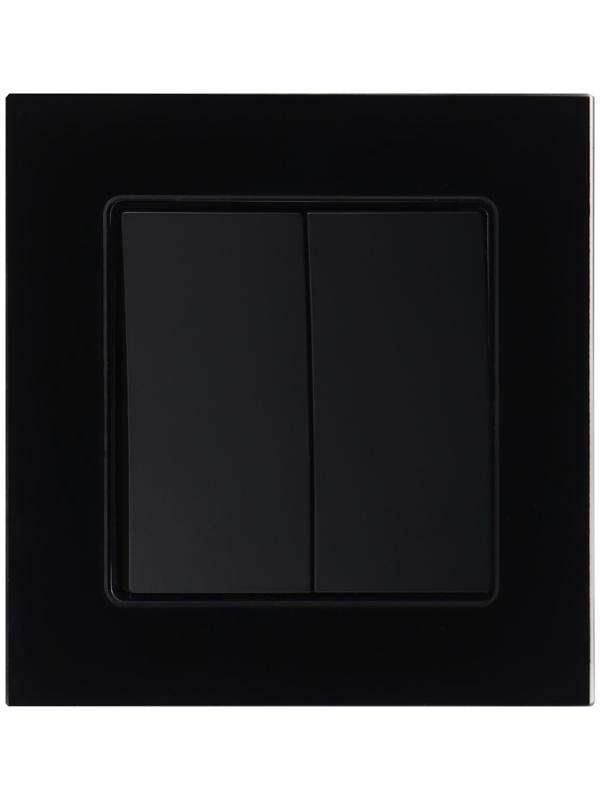 Выключатель TOT Glossy Glass, 10 А, 2 клавиши, скрытый, стекло, черный
