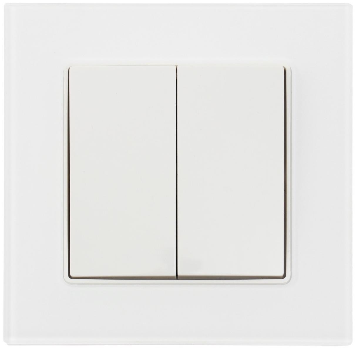 Выключатель проходной TOT Glossy Glass, 10 А, 2 клавиши, скрытый, стекло, белый