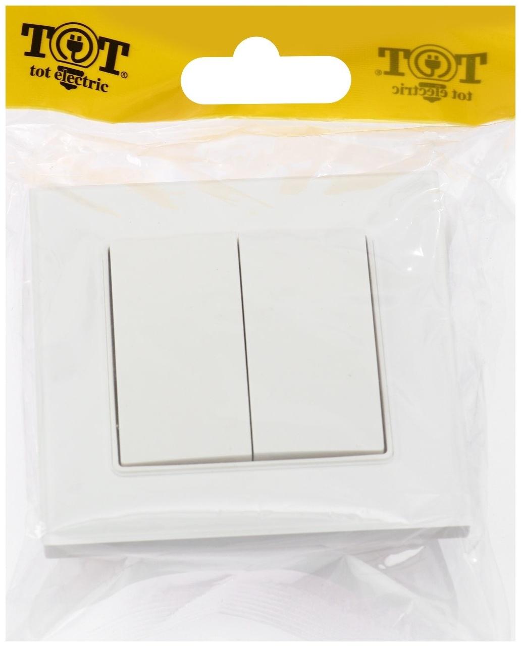 Выключатель проходной TOT Glossy Glass, 10 А, 2 клавиши, скрытый, стекло, белый