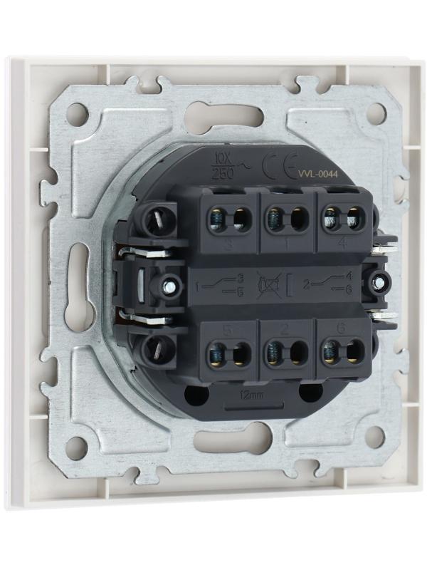 Выключатель проходной TOT Glossy Glass, 10 А, 2 клавиши, скрытый, стекло, белый