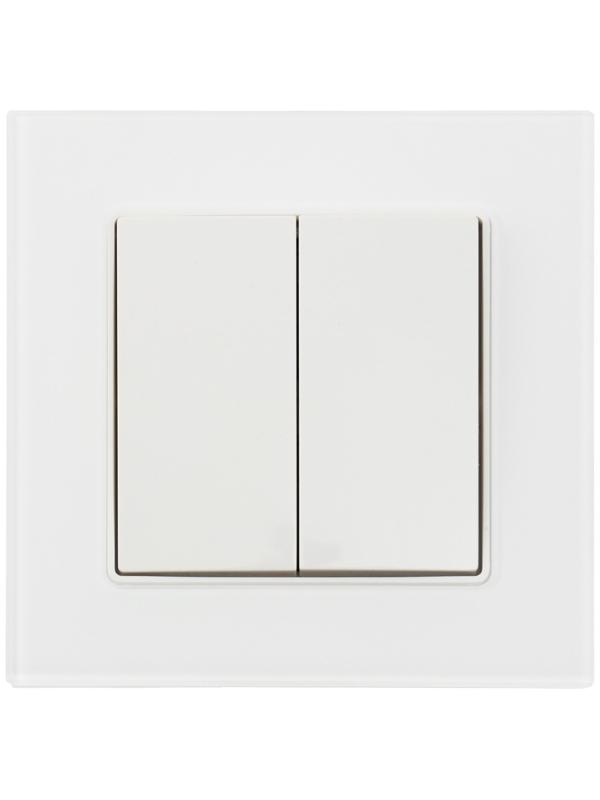 Выключатель проходной TOT Glossy Glass, 10 А, 2 клавиши, скрытый, стекло, белый
