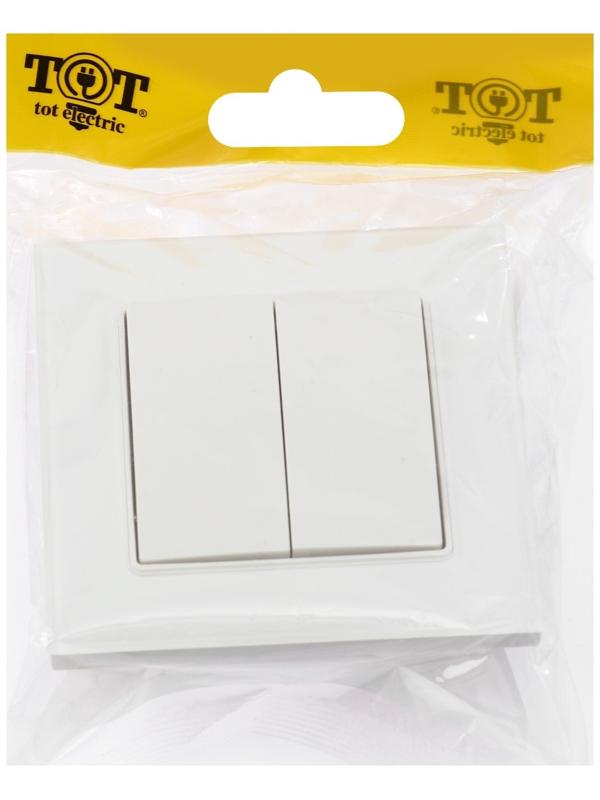 Выключатель проходной TOT Glossy Glass, 10 А, 2 клавиши, скрытый, стекло, белый
