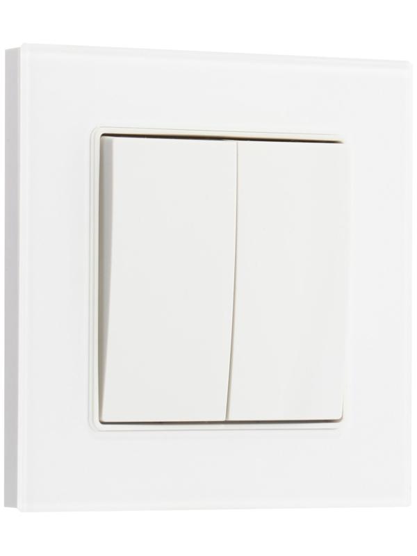 Выключатель проходной TOT Glossy Glass, 10 А, 2 клавиши, скрытый, стекло, белый