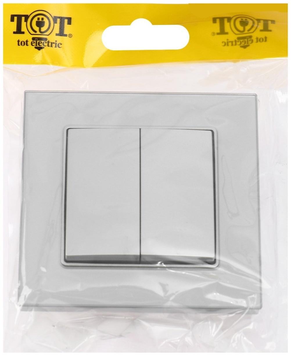 Выключатель проходной TOT Glossy Glass, 10 А, 2 клавиши, скрытый, стекло, серебристый